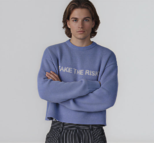 XTRME Light Blue “Take The Risk” Knit Sweater — Men’s Edition
