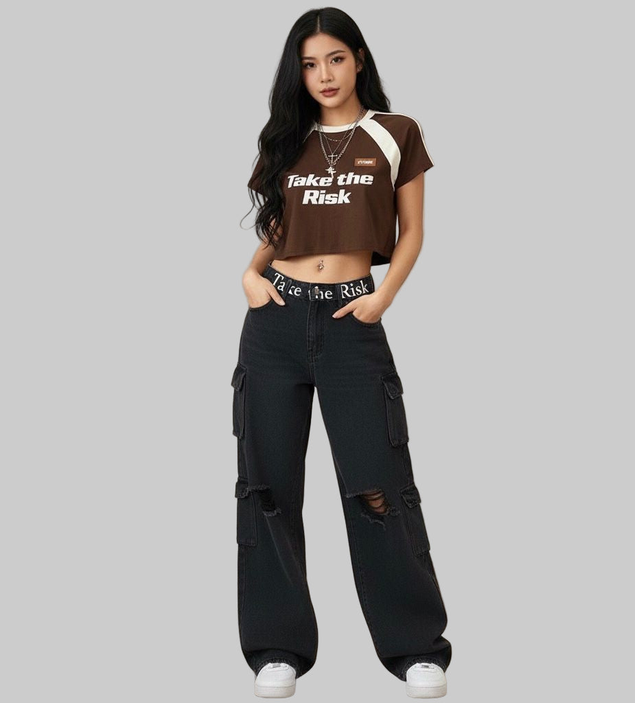 XTRME Take The Risk Black Cargo Jeans — Unisex Edition