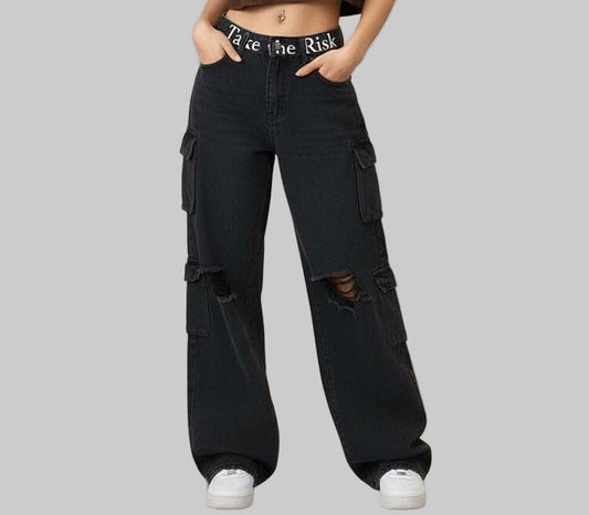 XTRME Take The Risk Black Cargo Jeans — Unisex Edition