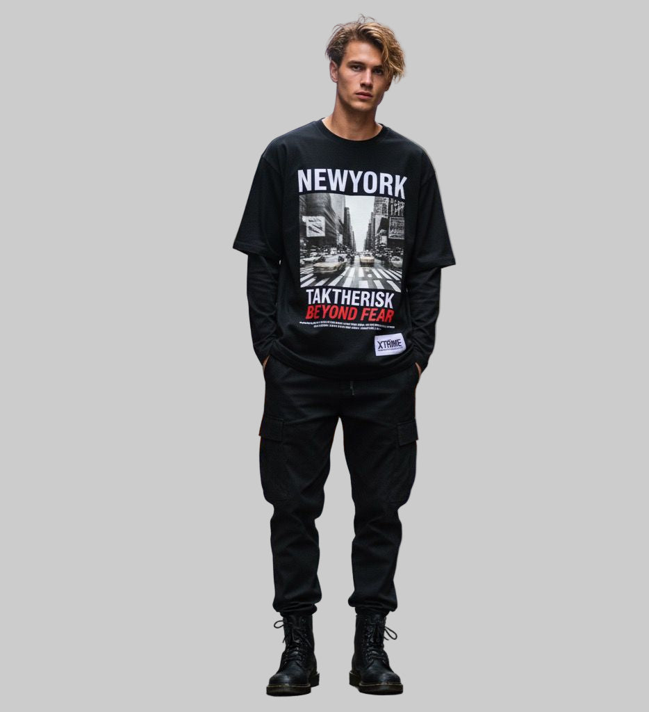 XTRME New York Oversized Black Tee