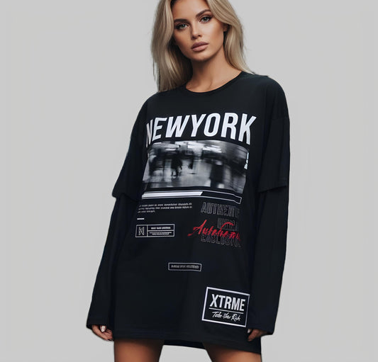 XTRME New York Layered Long-Sleeve Oversized Tee — Women’s Edition