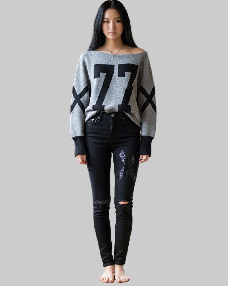 XTRME Grey “77” Women’s Lightweight Knit Sweater