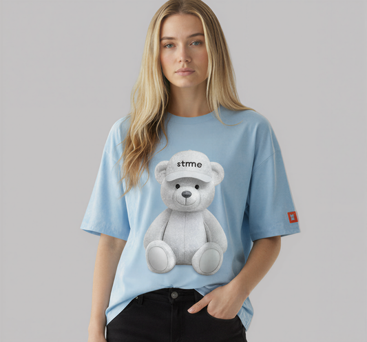 Bear Graphic Tee – Light Blue