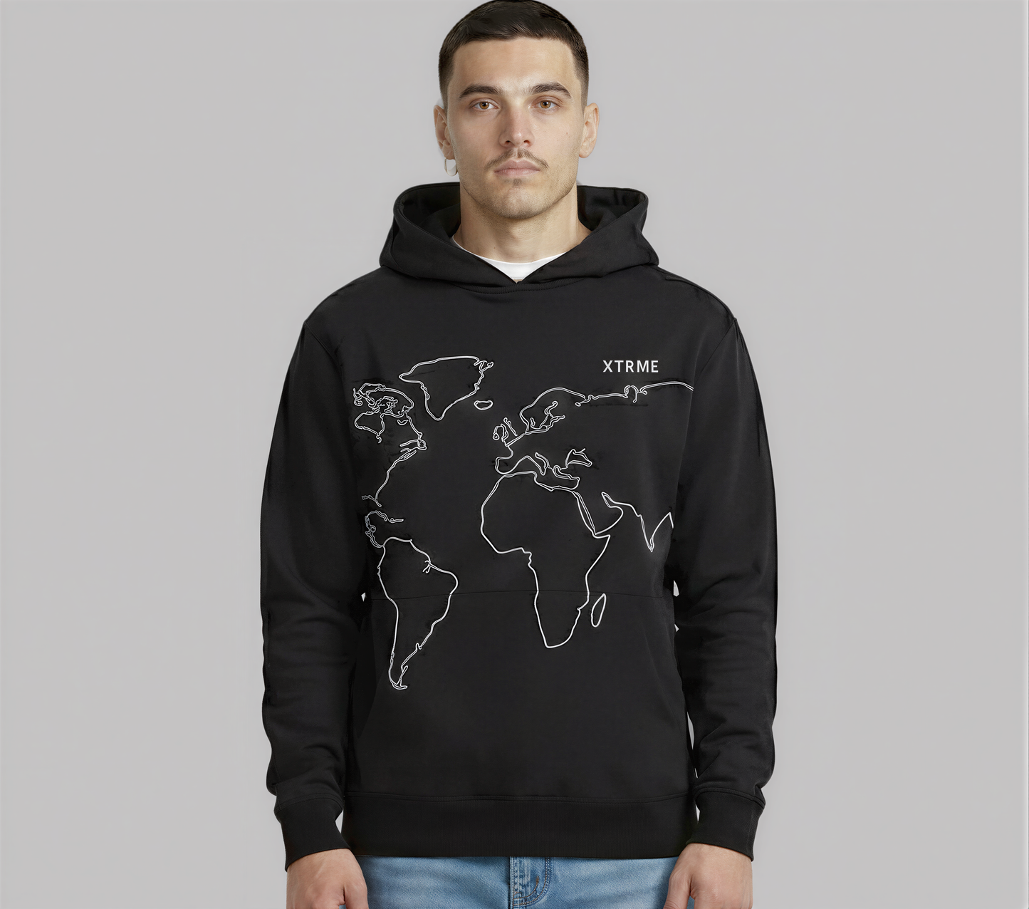 World Map X Hoodie – Black (Men)