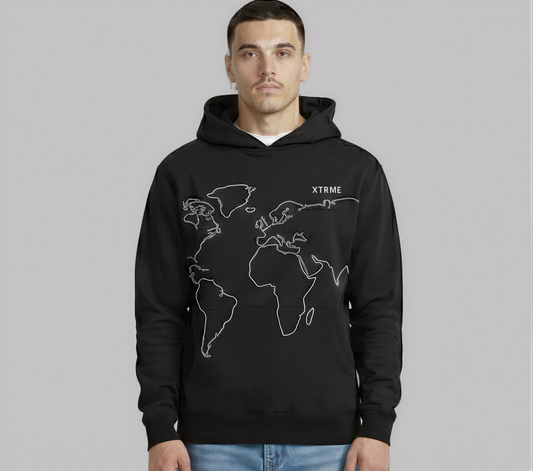 World Map X Hoodie – Black (Men)