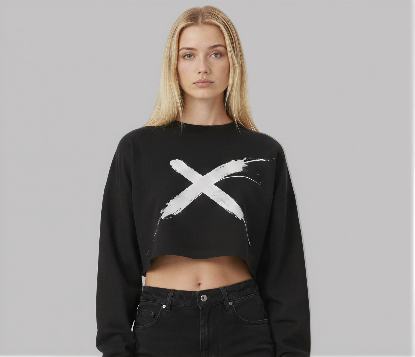 Brush X Cropped Sweatshirt – Black