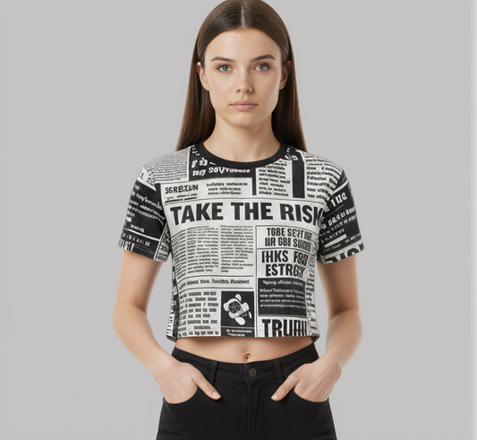 Newspaper Crop Tee - Black & White