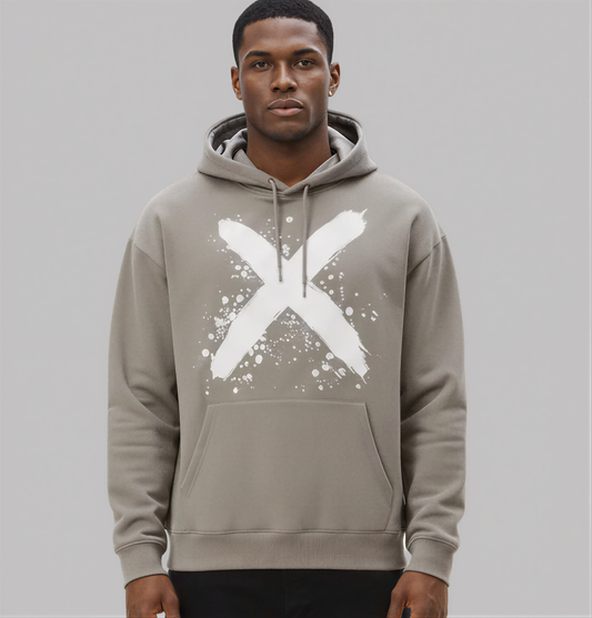 Signature Brushstroke X Hoodie – Light Grey