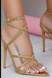 Gold heel braided sandals