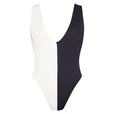 black and white stitching swimwear.