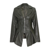 Ruffle Trim Motorcycle PU Leather Jacket