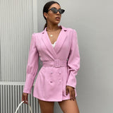 Belt deep V slim slimming suit jacket - The Woman Concept