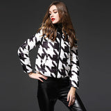 houndstooth print white duck down jacket.