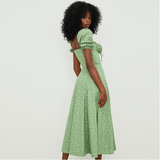 Square neck puff sleeve midi dress - The Woman Concept