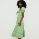 Square neck puff sleeve midi dress - The Woman Concept