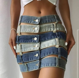 Stitching hollow button tooling style short skirt