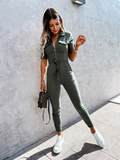 Short Sleeve Zipper jumpsuit