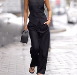 Sleeveless high waist straight casual suit