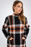 Long Sleeve Turtleneck Plaid Pullover Sweater Dress - The Woman Concept