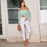 Off Shoulder Swiss Dot Peplum Top