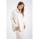 Turtle Neck Loose Long Sleeve Button Pullover Sweater - The Woman Concept