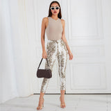 Serpentine Print Casual Cropped Pants.