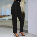 Notched Waist Belted Fold Pleat Pants.