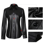 PU leather long sleeve blouse.