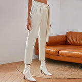 Knotted Belt White Women Pants.