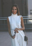 Round Neck Sleeveless Knitted Slit Front Dress.