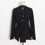 British style pleated split pearl button jacket.