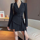 suit collar irregular girdle tie jacket.