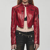 American retro short motorcycle PU leather jacket