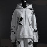 Hollow petal cutout hooded loose casual chandal.