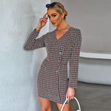 Double-breasted slim waist short dress.