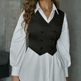 V-neck double-breasted retro fashion vest.