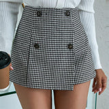 Classic houndstooth high waist A-line skirt.