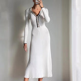 White French style V-neck slim dress