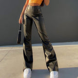 PU high waist flared pants