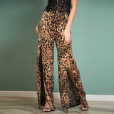 Long Wide Leg Leopard Split Pants - the woman concept